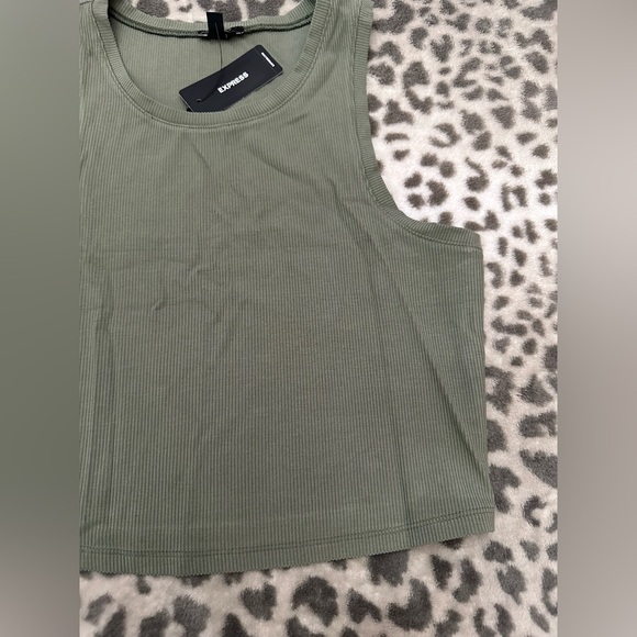 Express Fitted Ribbed High Neck Cropped Tank in Cactus Green Size Medium Women’s - Picture 7 of 15